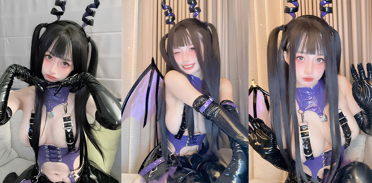 台湾嫩妹【冲田凛花Rinka】神级cos羊角魅魔，紫漆皮爆乳全露双腿展露白虎粉穴，阿黑颜吐舌诱惑